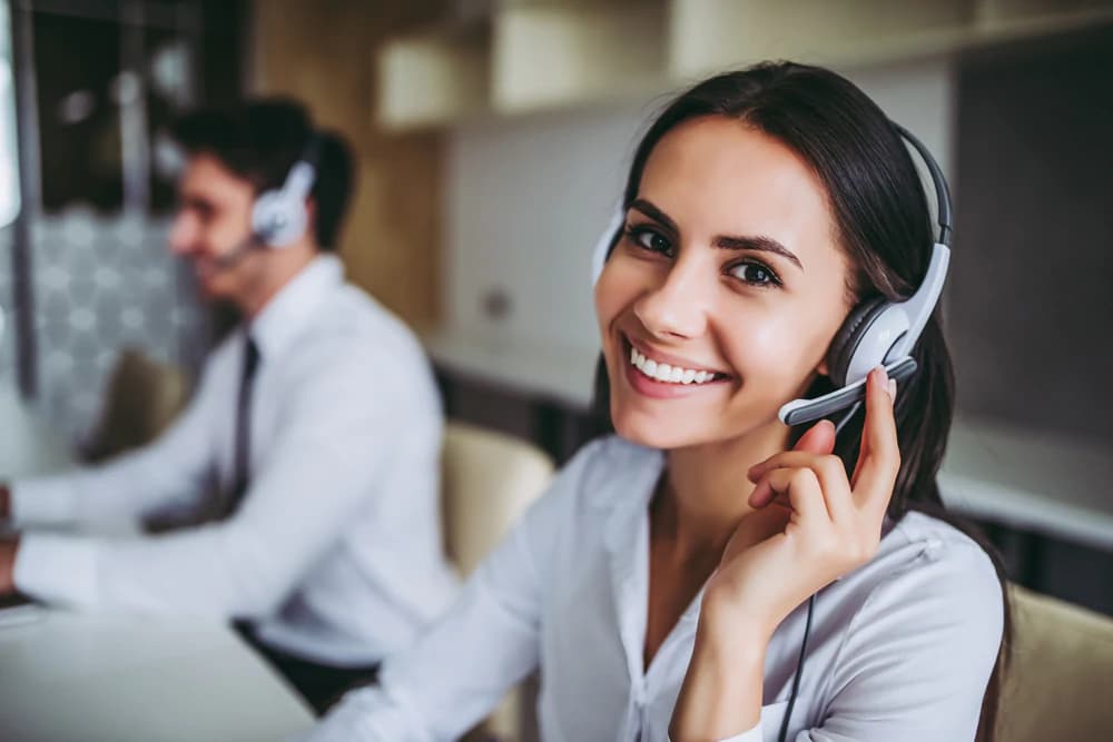 Woman on the phone in call centre