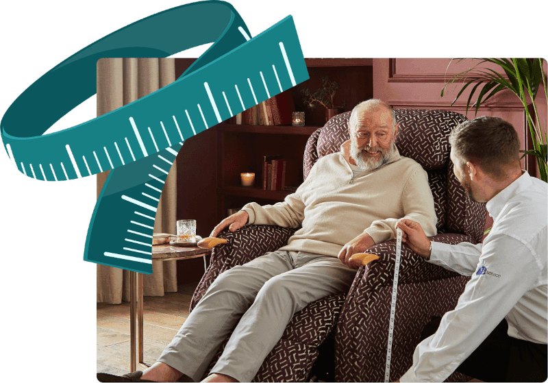 Image of a member of our team measuring a chair in a customers home