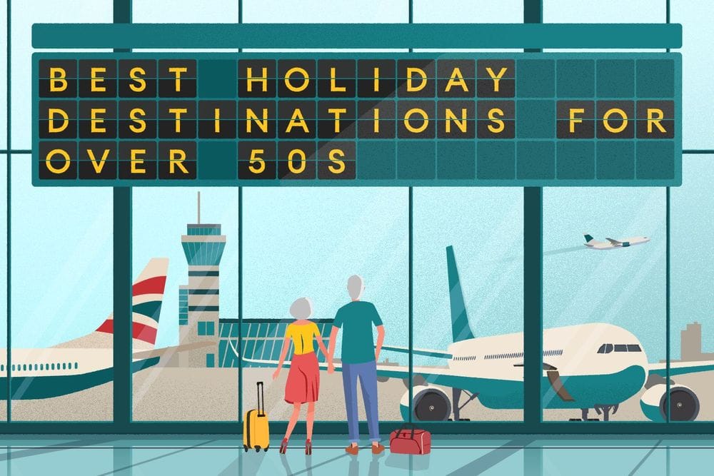 A couple holding hands at an airport looking at planes out of the window