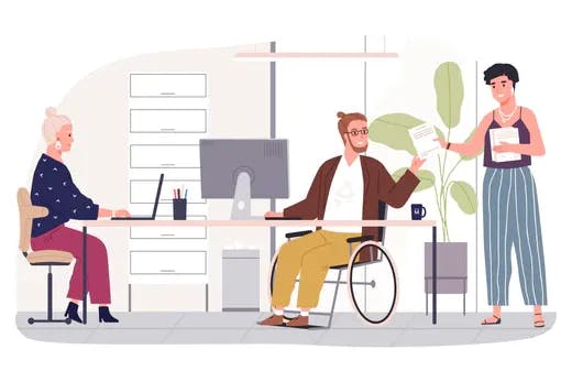 Accessibility in the workplace - team working at their desks