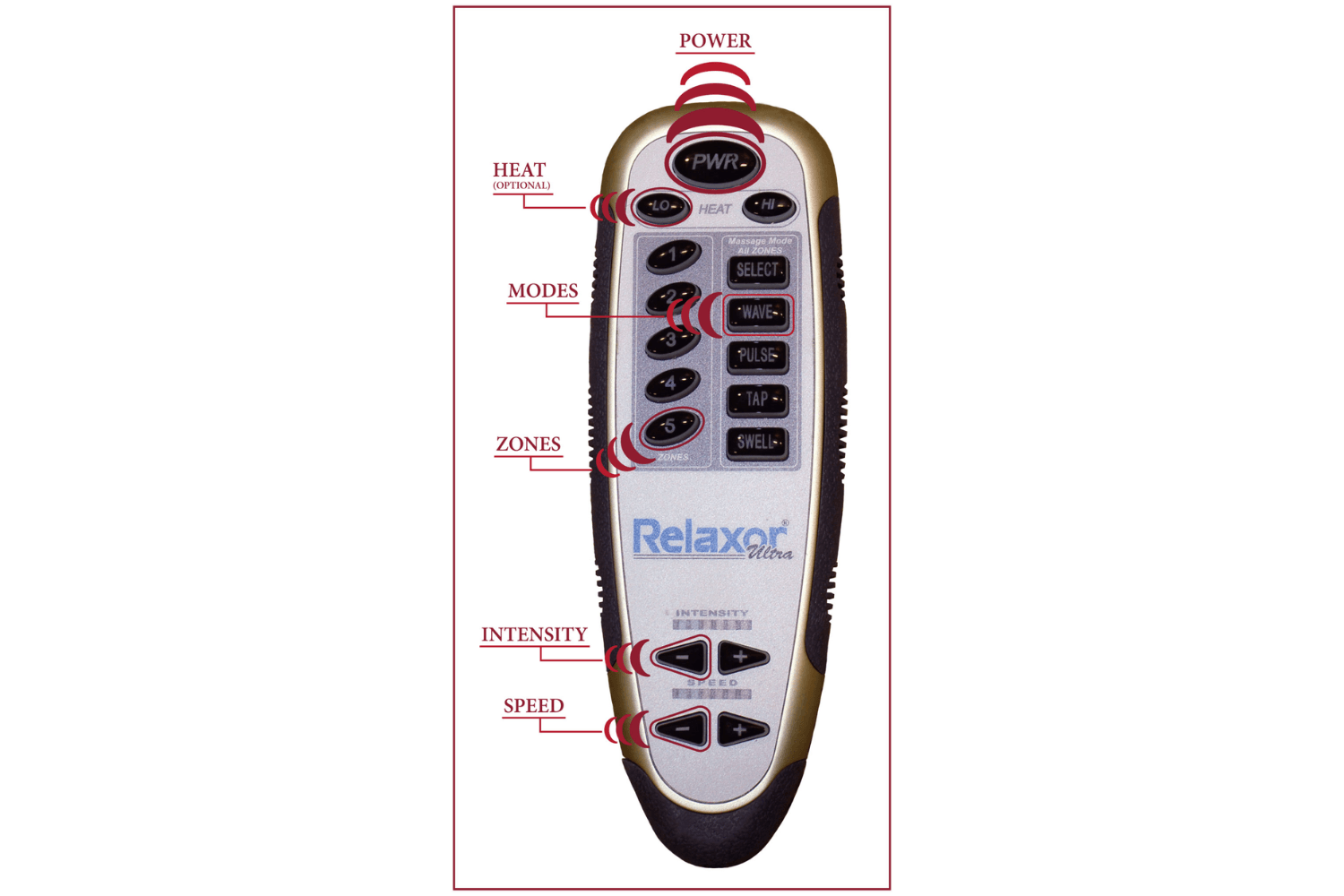 Our Relaxor Remote for heat and massage